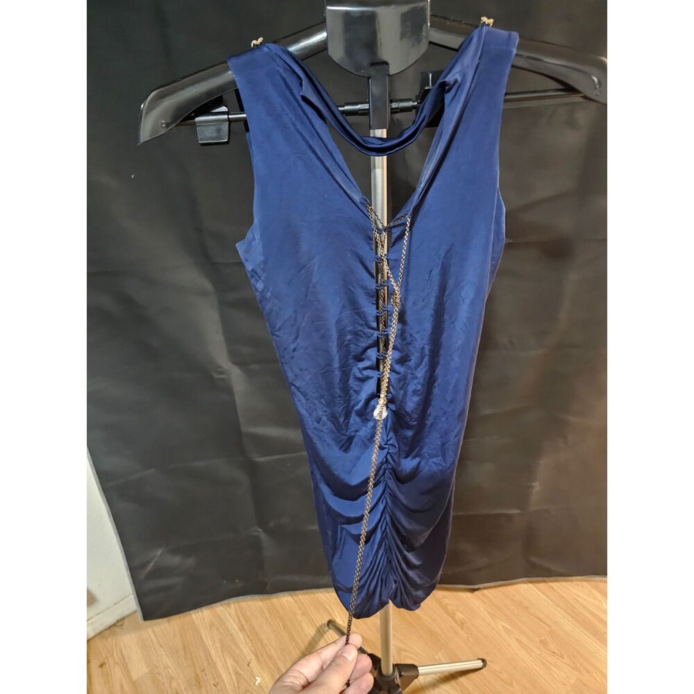 Y2K Vintage Style Navy Blue Chain-Detail Mini Dress / Bodysuit